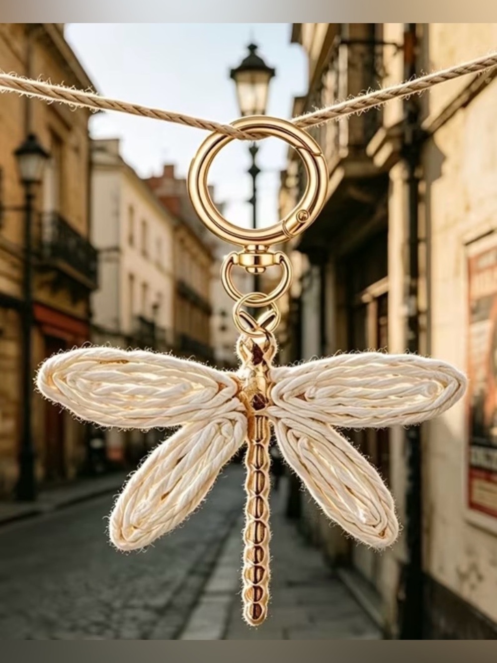 NEW Gold Dragonfly Bag/Purse Charm~ Cream